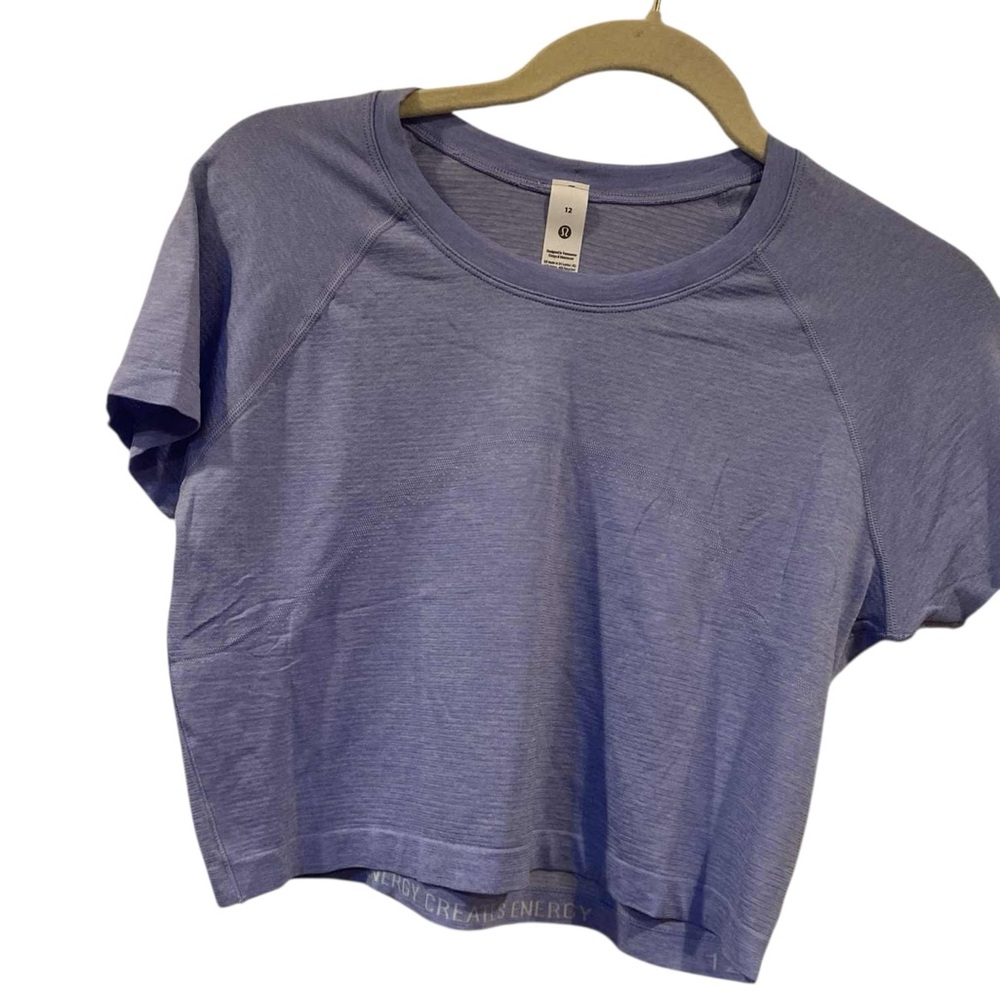 NWT Lululemon swiftly tech cropped short sleeve SERENE BLUE Size 12 - Picture 2 of 5
